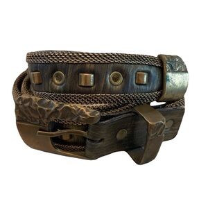 Vintage Sand Castle Gold Brass Metal Mesh Grommet Square Stud Belt 42” USA